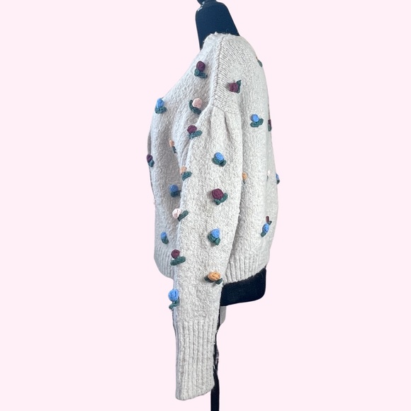 Zara Beige Wool Flower Floral Sweater Cardigan - Picture 8 of 12